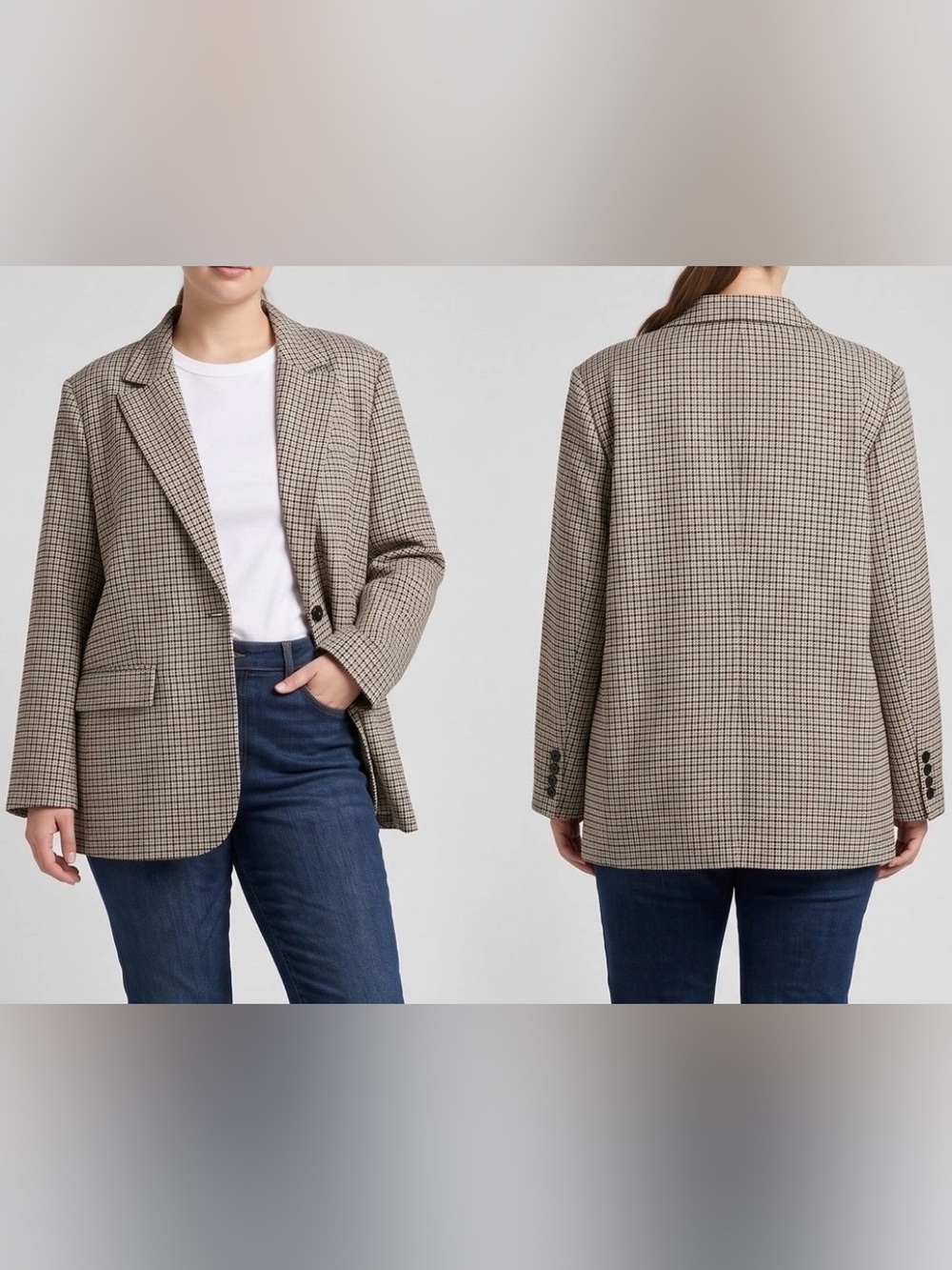 Vince Camuto Light Blazer Plaid Oversized Blazer - Beige/Black XXL